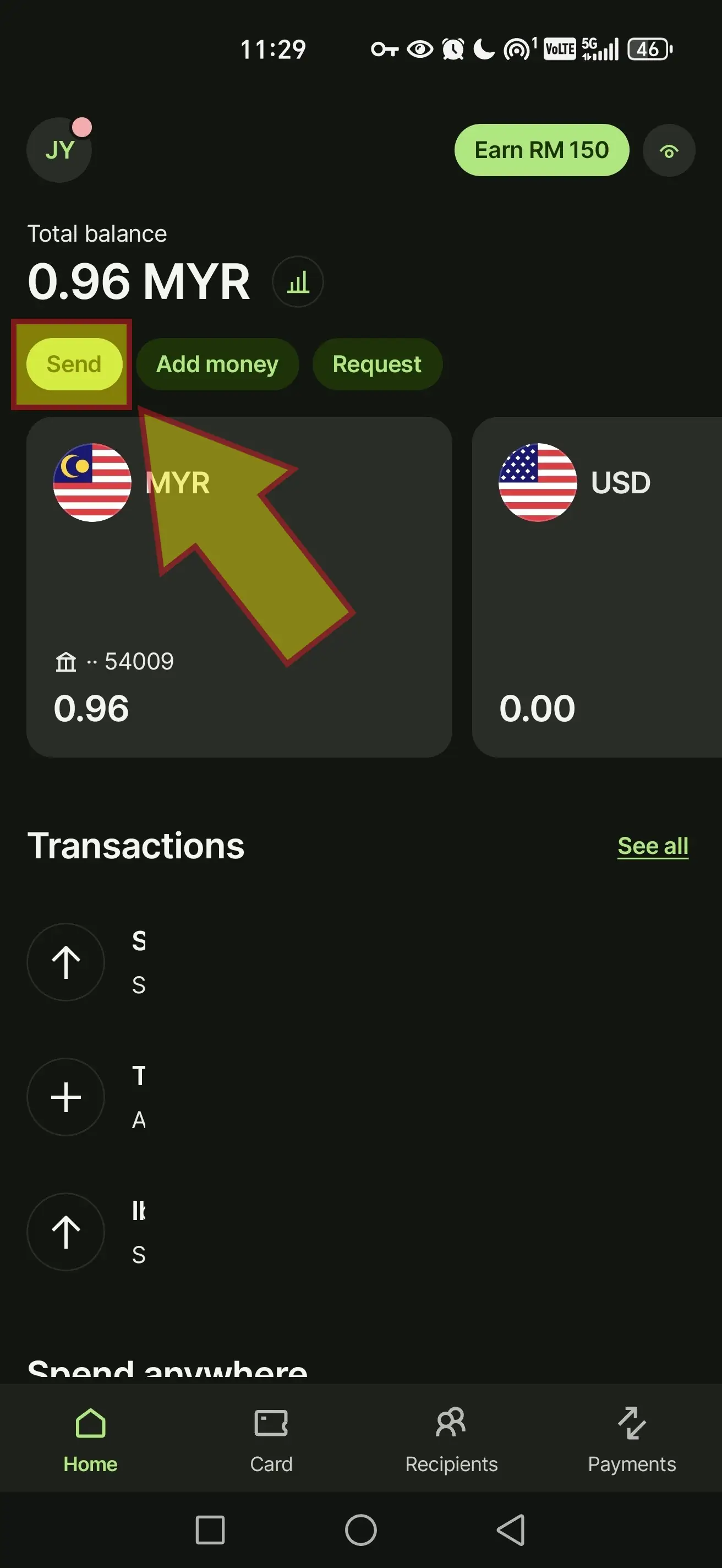 Step 2: Tap Send Money
